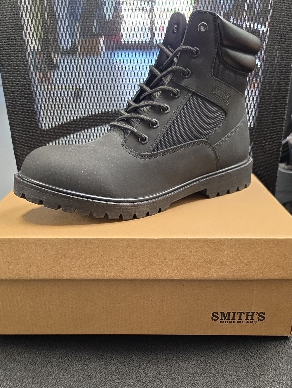 SMITH Black Lace-Up Work Boot with Padded Collar